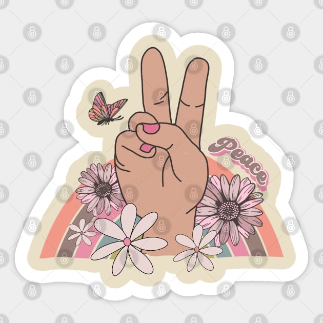 Retro Peace Hand Sign Sticker by Mastilo Designs